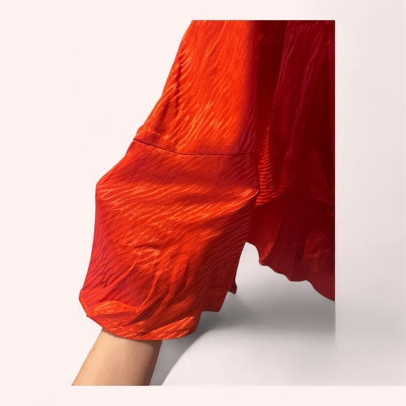 Adrienne Landau Goji Berry Zebra Print Satin Front Tie Button Up Top NWT Size S - Picture 5 of 7